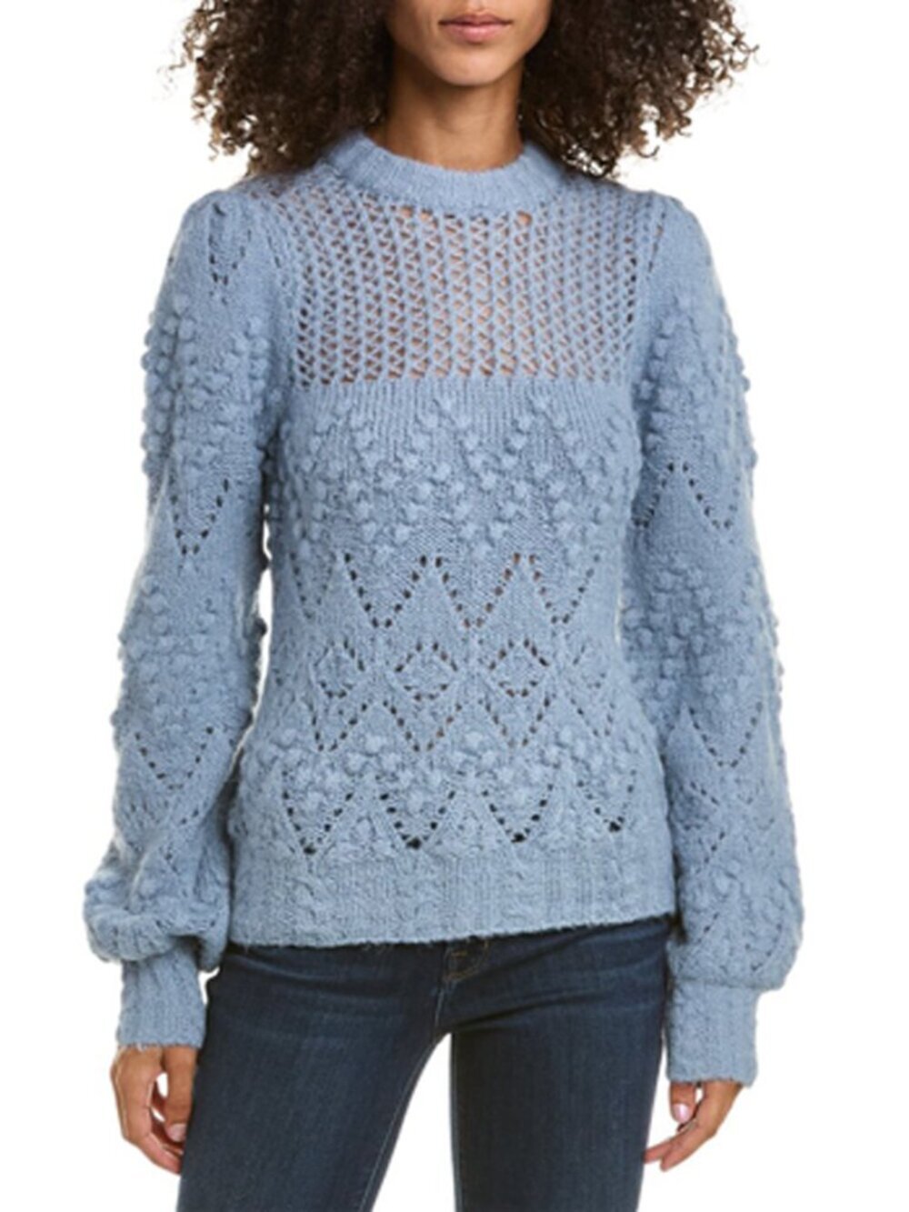 NICHOLAS Light Blue Brushed Pointelle Knit Sweater Size S